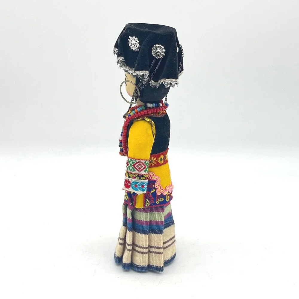 Vintage Chinese Yi Minority Ethnic Doll Hand Painted Wood‎ Traditional Costume
